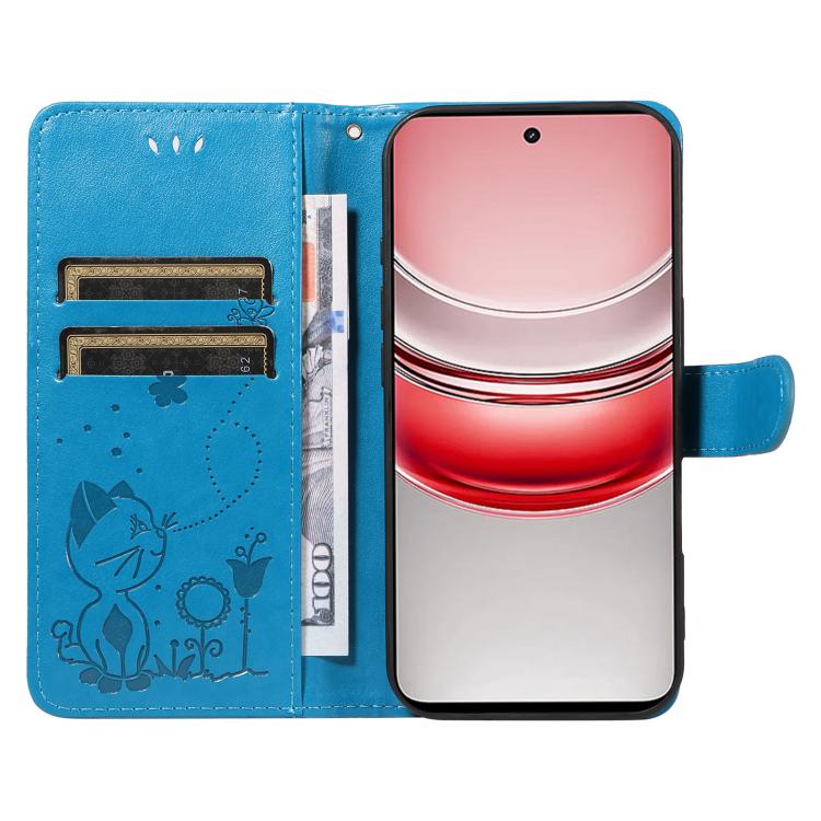 For Realme 14x 5G Global Cat and Bee Embossed Flip Leather Phone Case