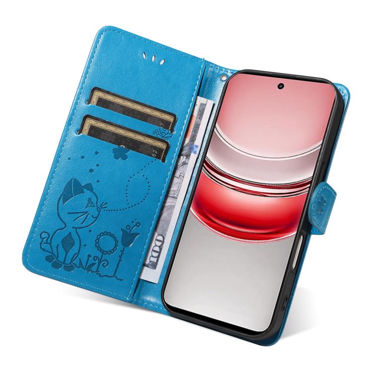 For Realme 14x 5G Global Cat and Bee Embossed Flip Leather Phone Case