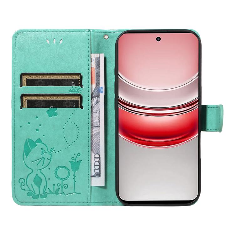 For Realme 14x 5G Global Cat and Bee Embossed Flip Leather Phone Case