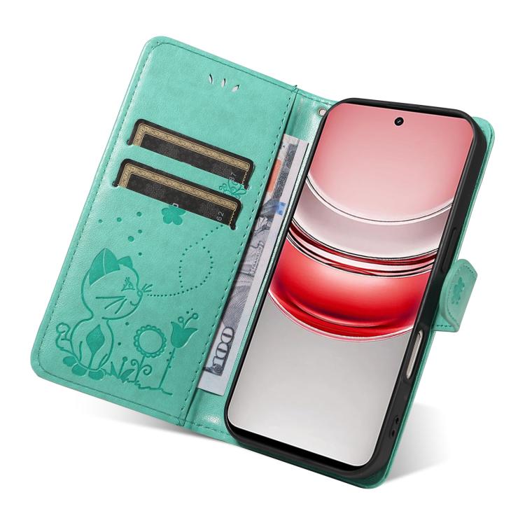 For Realme 14x 5G Global Cat and Bee Embossed Flip Leather Phone Case