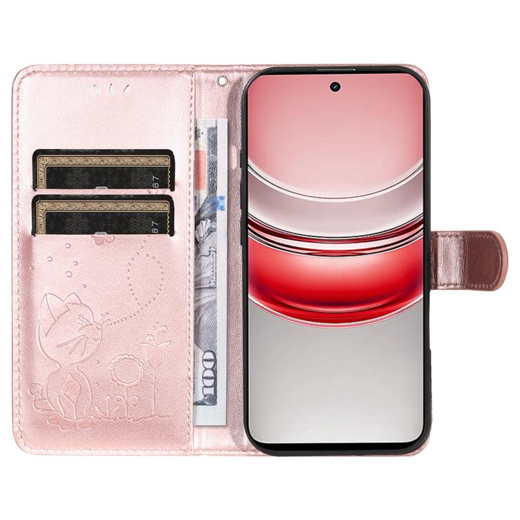 For Realme 14x 5G Global Cat and Bee Embossed Flip Leather Phone Case