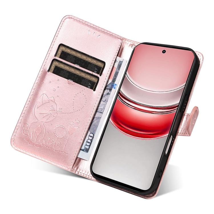 For Realme 14x 5G Global Cat and Bee Embossed Flip Leather Phone Case