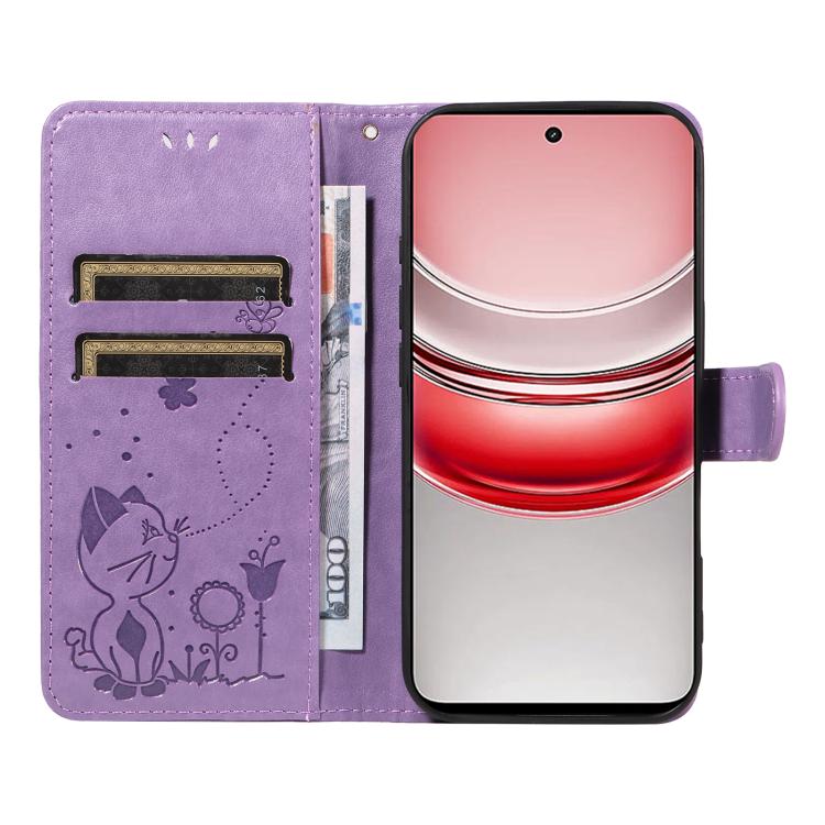 For Realme 14x 5G Global Cat and Bee Embossed Flip Leather Phone Case