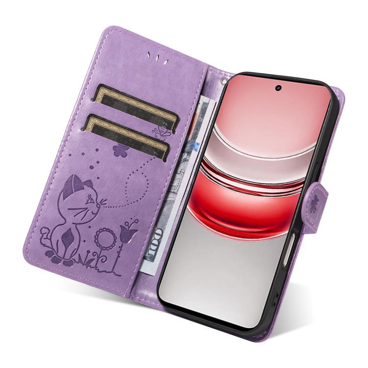 For Realme 14x 5G Global Cat and Bee Embossed Flip Leather Phone Case