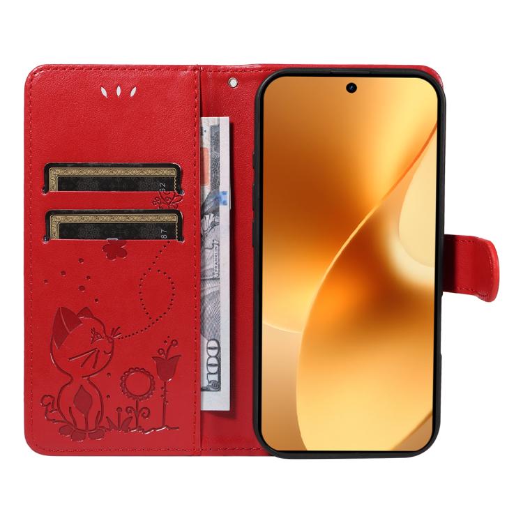 For Realme 15 5G Cat and Bee Embossed Flip Leather Phone Case