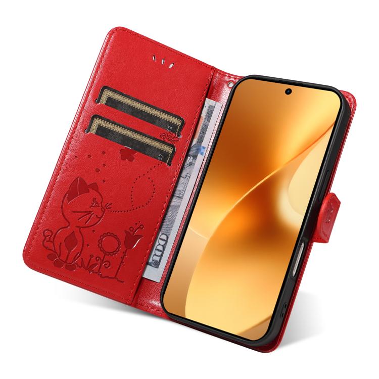 For Realme 15 5G Cat and Bee Embossed Flip Leather Phone Case