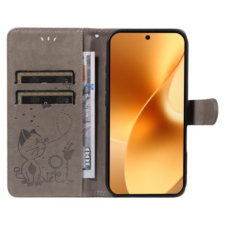For Realme 15 5G Cat and Bee Embossed Flip Leather Phone Case