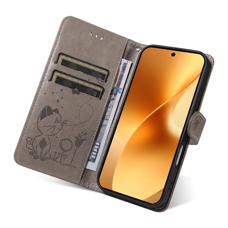 For Realme 15 5G Cat and Bee Embossed Flip Leather Phone Case