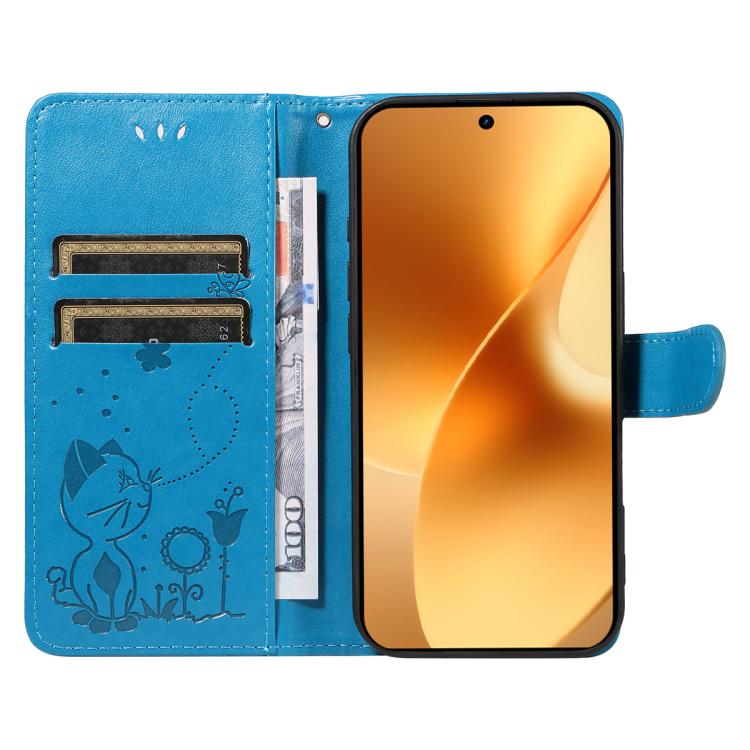 For Realme 15 5G Cat and Bee Embossed Flip Leather Phone Case