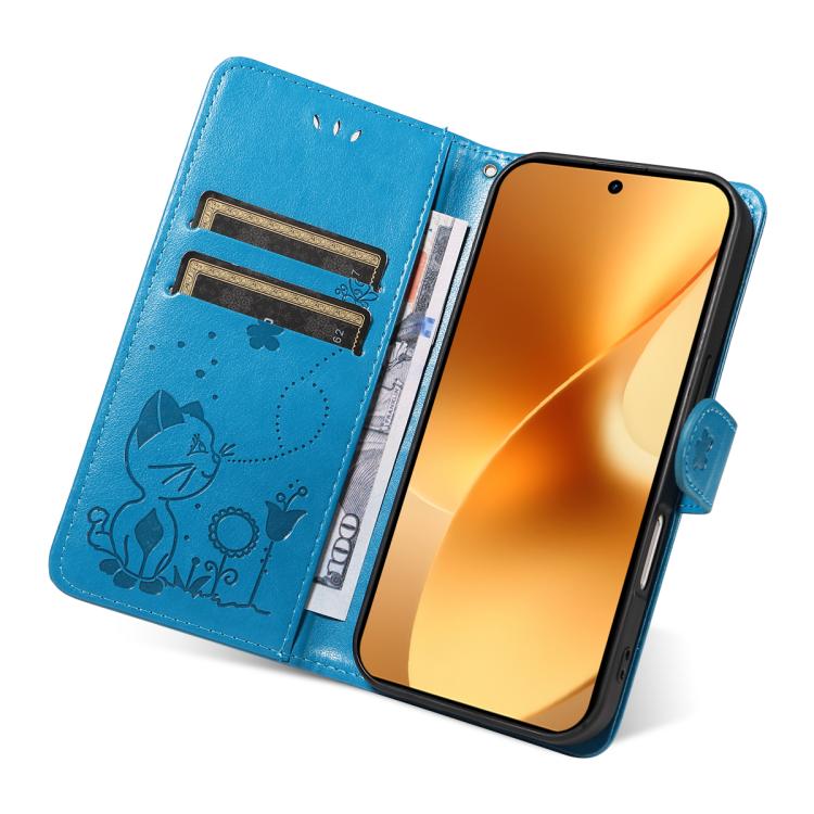 For Realme 15 5G Cat and Bee Embossed Flip Leather Phone Case