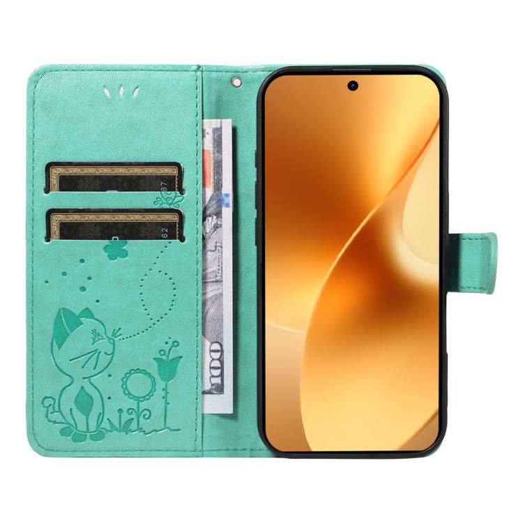 For Realme 15 5G Cat and Bee Embossed Flip Leather Phone Case