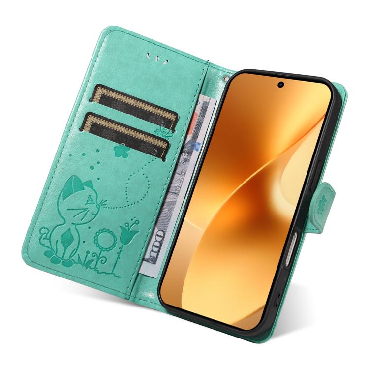 For Realme 15 5G Cat and Bee Embossed Flip Leather Phone Case