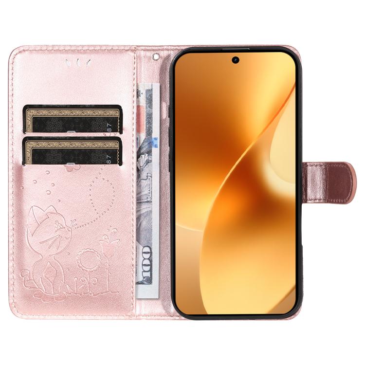 For Realme 15 5G Cat and Bee Embossed Flip Leather Phone Case