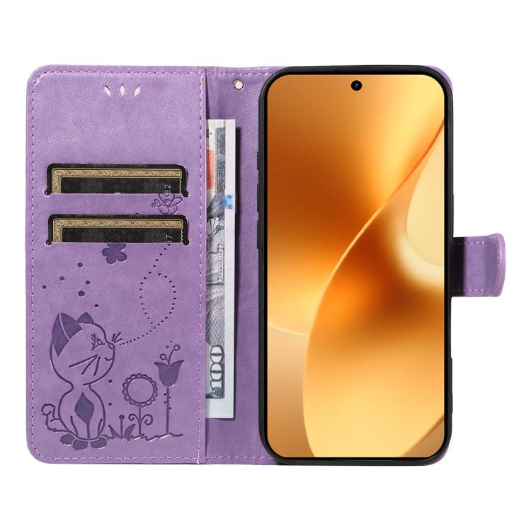 For Realme 15 5G Cat and Bee Embossed Flip Leather Phone Case