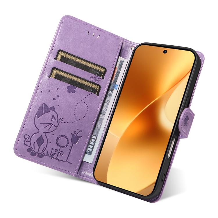 For Realme 15 5G Cat and Bee Embossed Flip Leather Phone Case