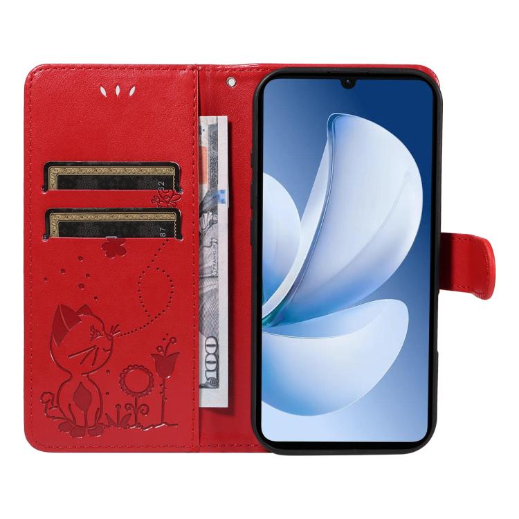 For Realme C71 4G India Cat and Bee Embossed Flip Leather Phone Case