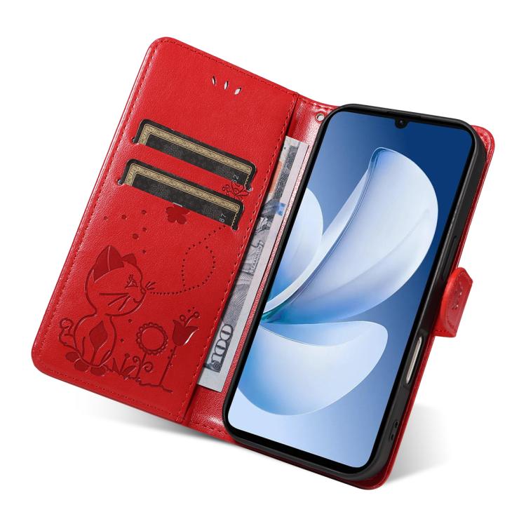 For Realme C71 4G India Cat and Bee Embossed Flip Leather Phone Case