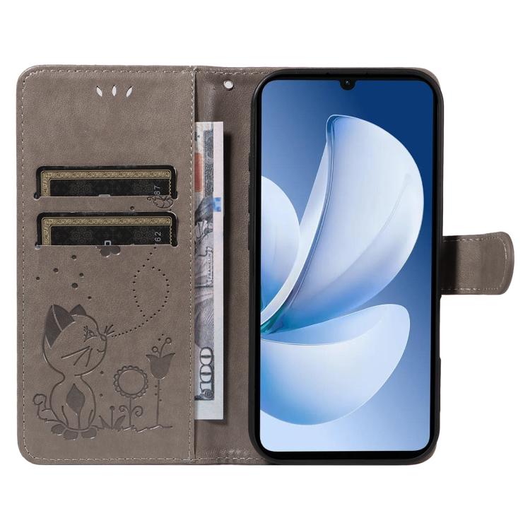 For Realme C71 4G India Cat and Bee Embossed Flip Leather Phone Case