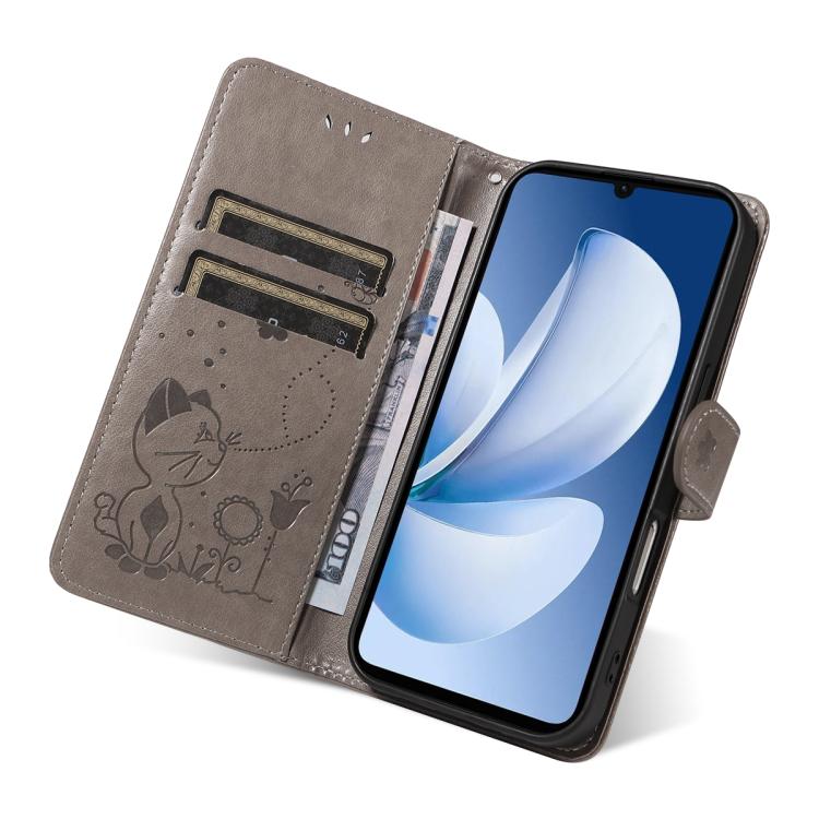 For Realme C71 4G India Cat and Bee Embossed Flip Leather Phone Case