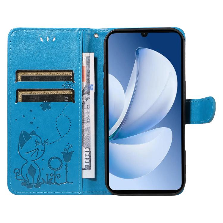 For Realme C71 4G India Cat and Bee Embossed Flip Leather Phone Case