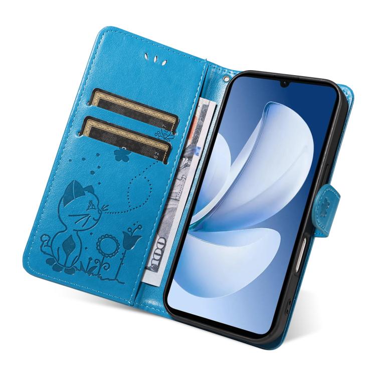 For Realme C71 4G India Cat and Bee Embossed Flip Leather Phone Case