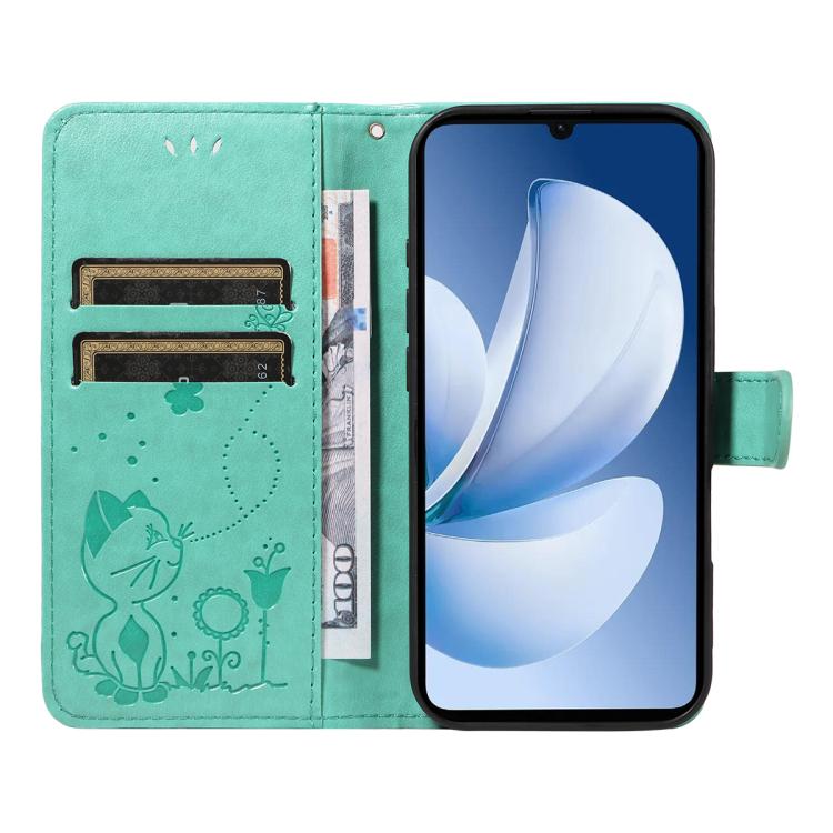 For Realme C71 4G India Cat and Bee Embossed Flip Leather Phone Case