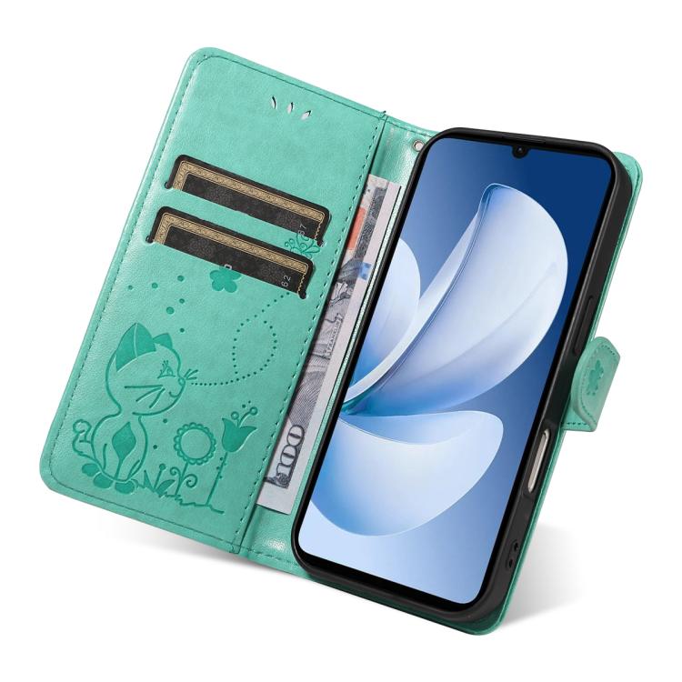 For Realme C71 4G India Cat and Bee Embossed Flip Leather Phone Case
