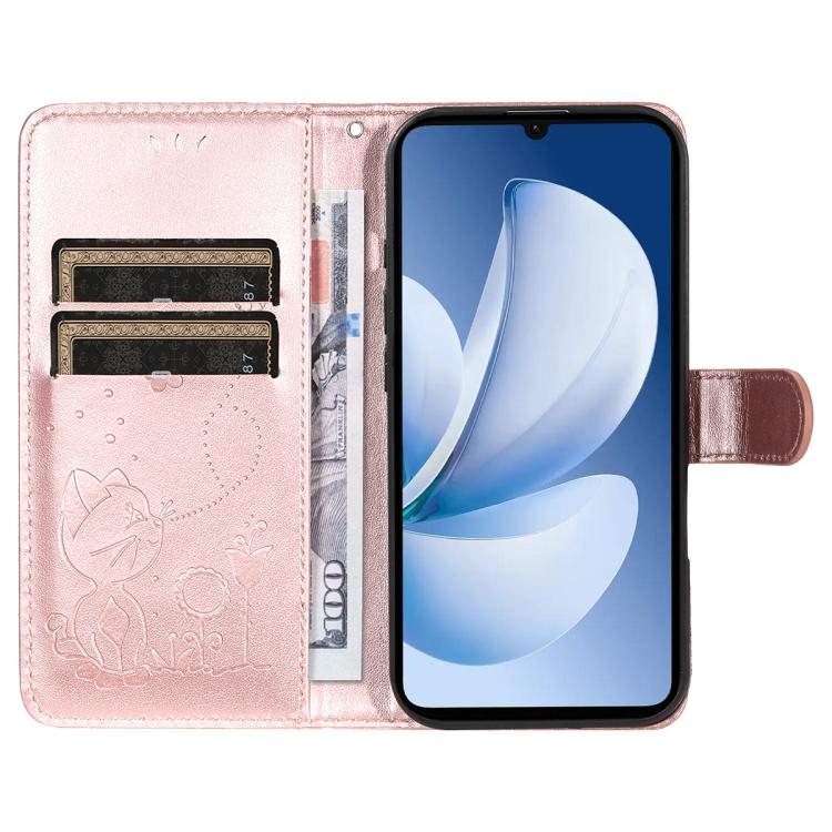 For Realme C71 4G India Cat and Bee Embossed Flip Leather Phone Case