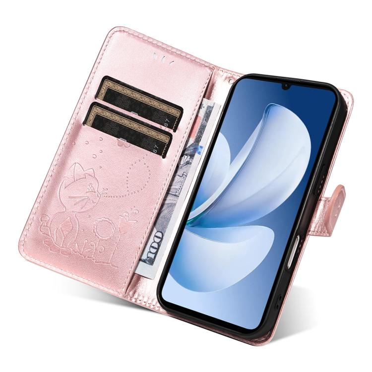 For Realme C71 4G India Cat and Bee Embossed Flip Leather Phone Case