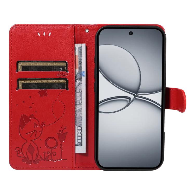 For Realme 15T 5G Cat and Bee Embossed Flip Leather Phone Case