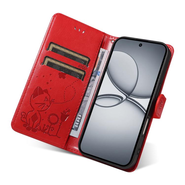 For Realme 15T 5G Cat and Bee Embossed Flip Leather Phone Case