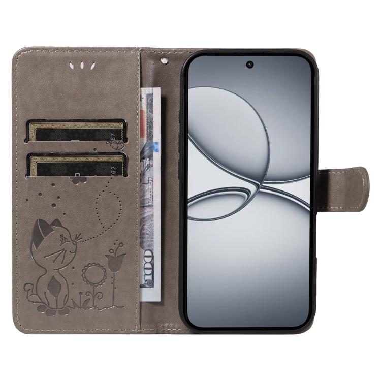 For Realme 15T 5G Cat and Bee Embossed Flip Leather Phone Case