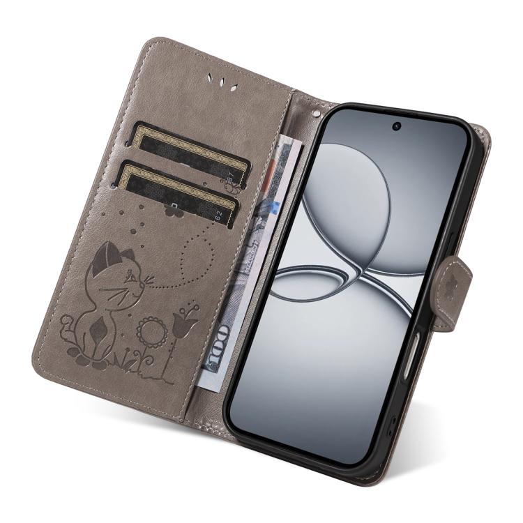For Realme 15T 5G Cat and Bee Embossed Flip Leather Phone Case
