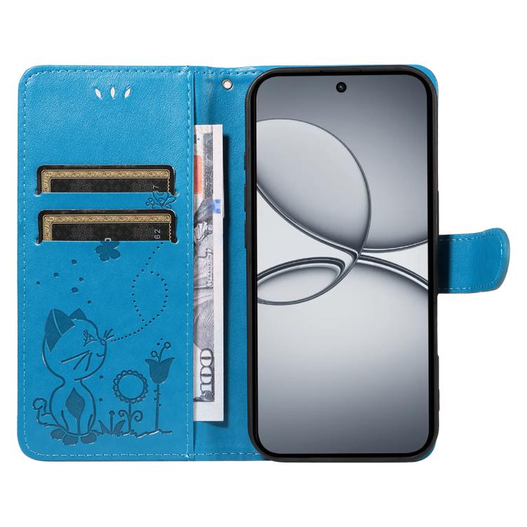 For Realme 15T 5G Cat and Bee Embossed Flip Leather Phone Case