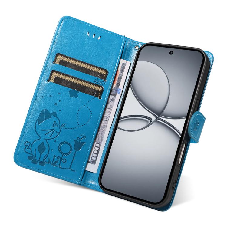 For Realme 15T 5G Cat and Bee Embossed Flip Leather Phone Case