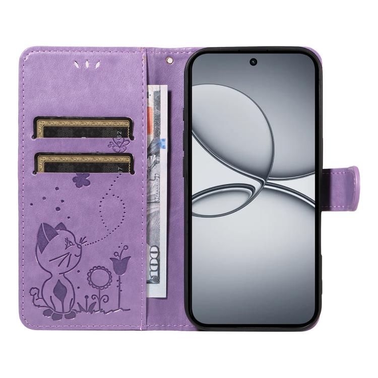 For Realme 15T 5G Cat and Bee Embossed Flip Leather Phone Case