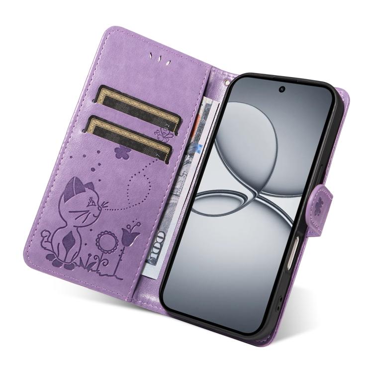 For Realme 15T 5G Cat and Bee Embossed Flip Leather Phone Case