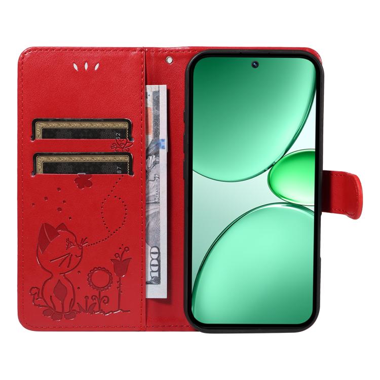 For Realme C85 5G / 15X 5G India Cat and Bee Embossed Flip Leather Phone Case