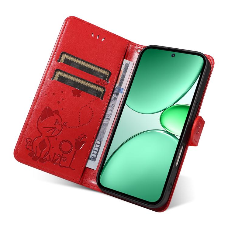 For Realme C85 5G / 15X 5G India Cat and Bee Embossed Flip Leather Phone Case