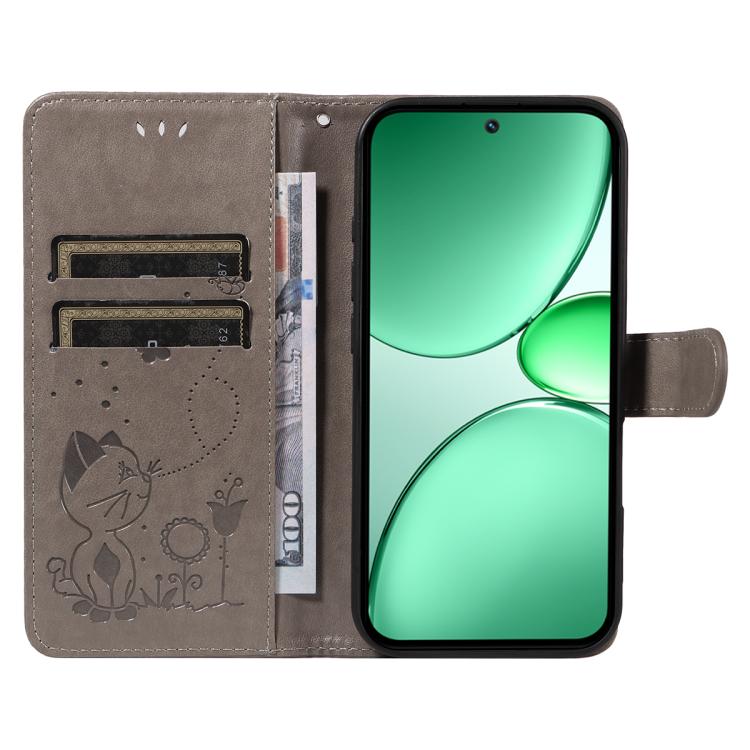 For Realme C85 5G / 15X 5G India Cat and Bee Embossed Flip Leather Phone Case
