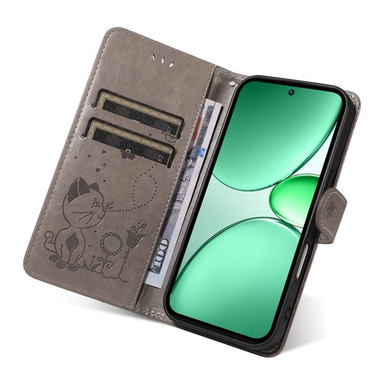 For Realme C85 5G / 15X 5G India Cat and Bee Embossed Flip Leather Phone Case