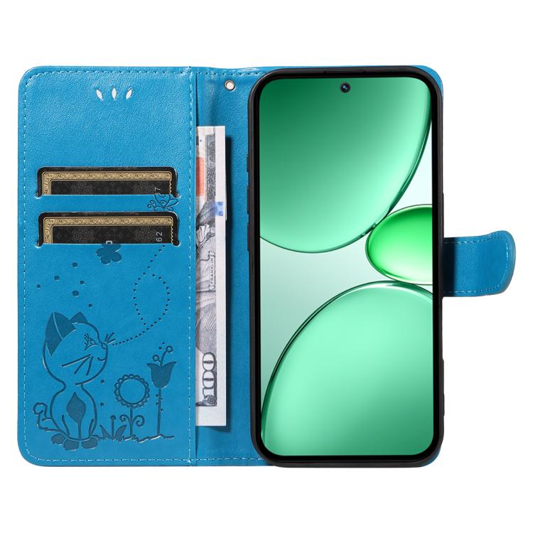 For Realme C85 5G / 15X 5G India Cat and Bee Embossed Flip Leather Phone Case