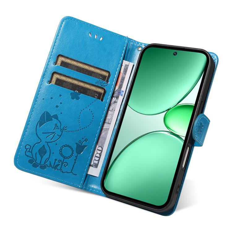 For Realme C85 5G / 15X 5G India Cat and Bee Embossed Flip Leather Phone Case