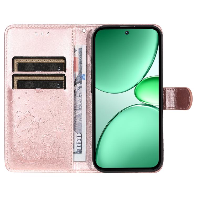 For Realme C85 5G / 15X 5G India Cat and Bee Embossed Flip Leather Phone Case