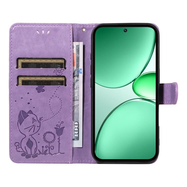 For Realme C85 5G / 15X 5G India Cat and Bee Embossed Flip Leather Phone Case