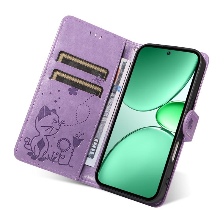 For Realme C85 5G / 15X 5G India Cat and Bee Embossed Flip Leather Phone Case