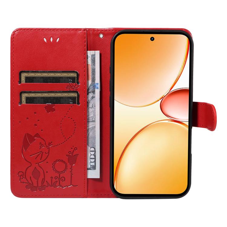 For Realme C85 Pro 4G Cat and Bee Embossed Flip Leather Phone Case