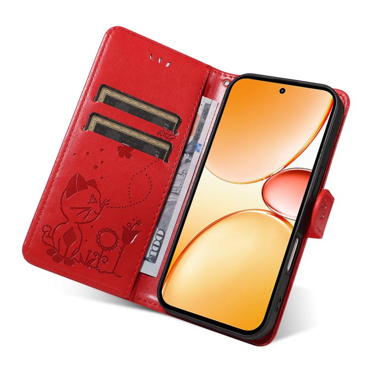 For Realme C85 Pro 4G Cat and Bee Embossed Flip Leather Phone Case