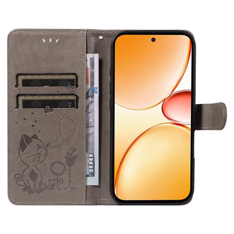 For Realme C85 Pro 4G Cat and Bee Embossed Flip Leather Phone Case