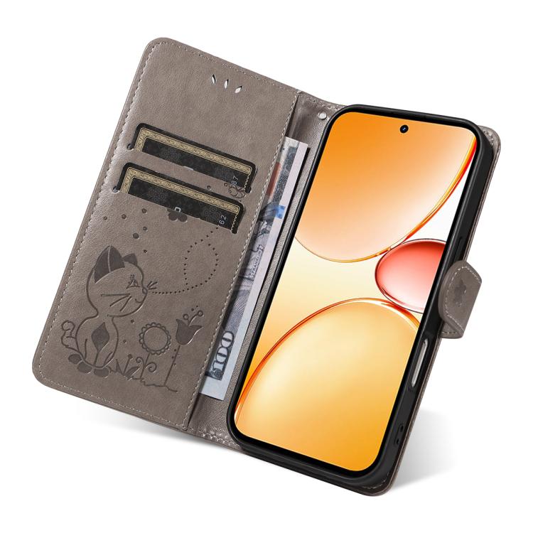 For Realme C85 Pro 4G Cat and Bee Embossed Flip Leather Phone Case